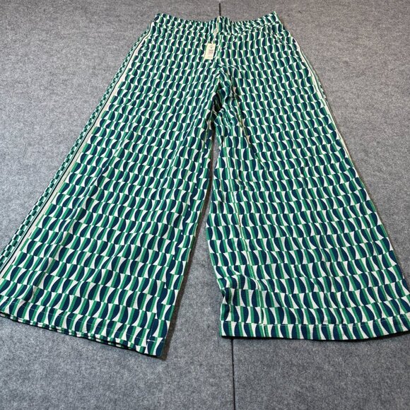 Max Studio Pants Womens Medium Green Geometric Bubble Crepe Side Border Mid Rise - Picture 1 of 9